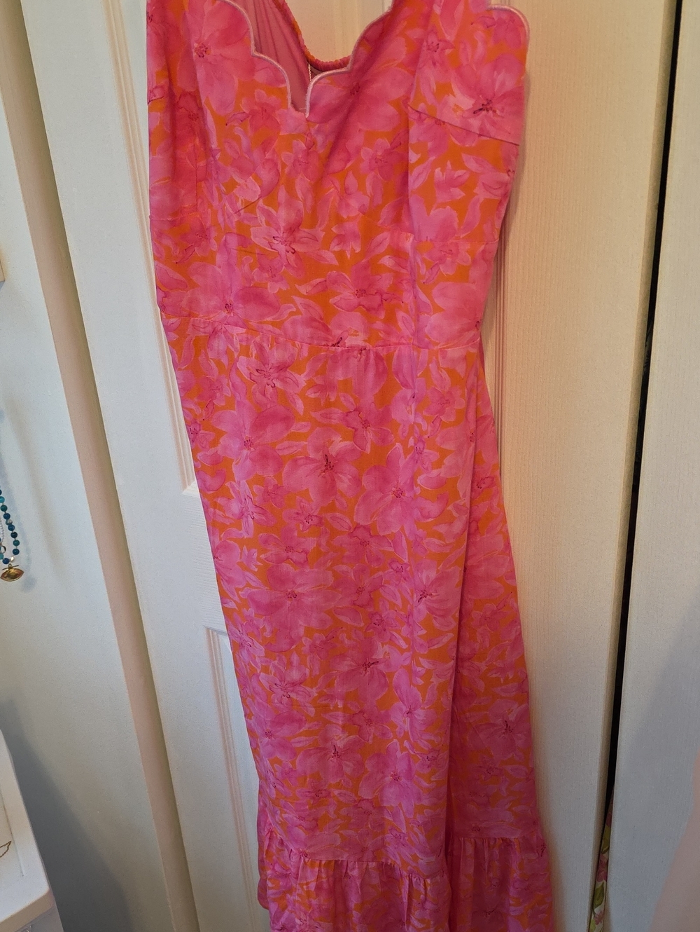 Cupshe Pink and Orange Strapless Floral Maxi Dress